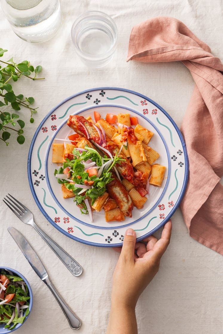 Pasta alla Zozzonna med salsicciapølse, ruccola og Grande Premium