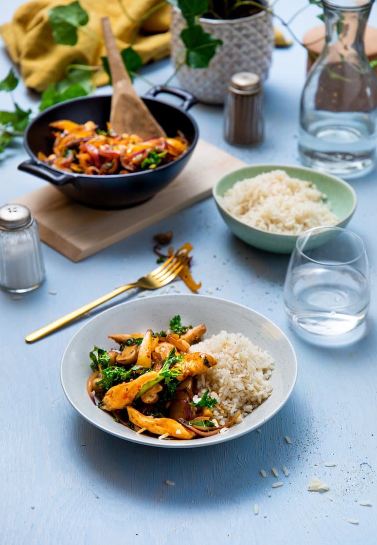 Biff teriyaki med grønnsaker og jasminris