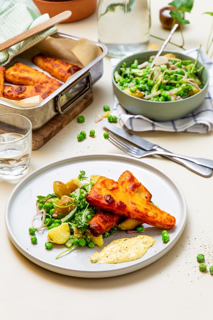 Panert torsk med grønn potetsalat og remulade